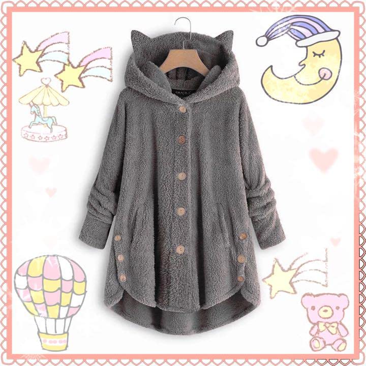 Amazon.co.jp: 猫耳 もこもこ ゆめかわ ルームウェア グレー